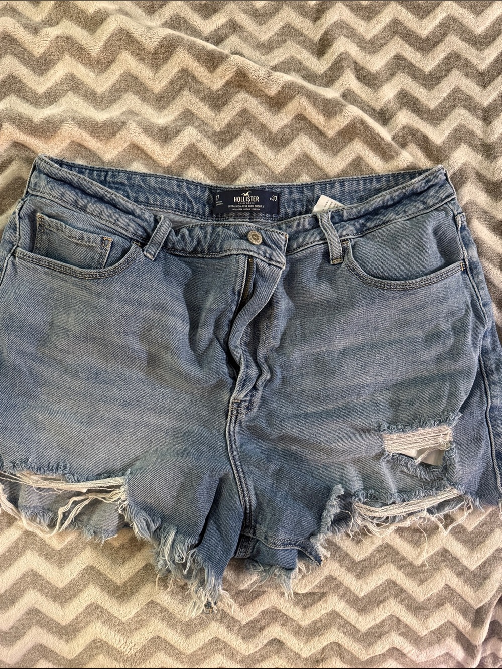 Hollister Women's Light Blue Distressed Denim Cutoff Shorts